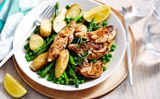 Honey and lemon chicken with braised veges