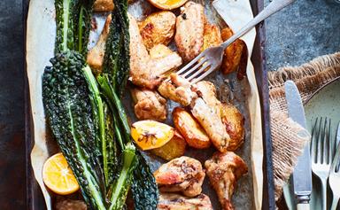 Hayden’s roast chicken with potato, kale and lemon