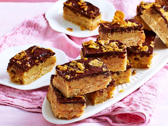 **[Choc-caramel cornflake slice](https://www.womensweeklyfood.com.au/recipes/choc-caramel-cornflake-slice-2524|target="_blank")**

Combining chocolate, caramel and cornflakes for a creative spin on the classic, this delicious slice makes the perfect addition to school lunchboxes and goes wonderfully with a morning cuppa.