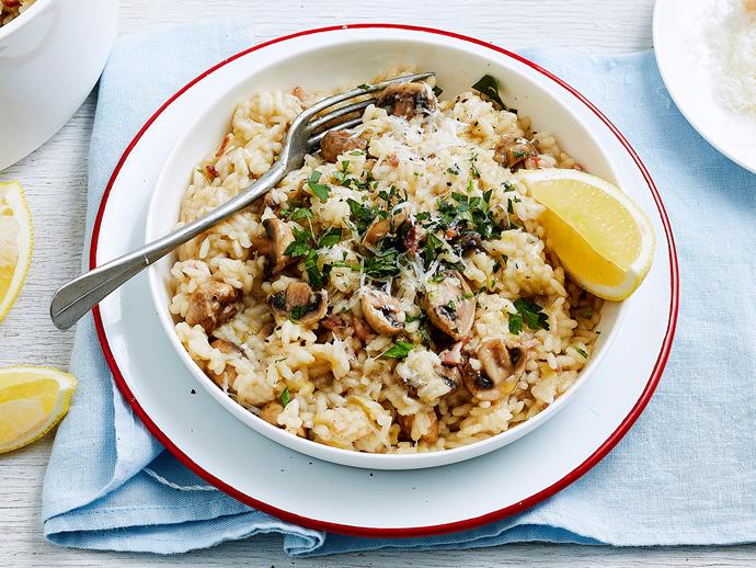 **[Bacon and mushroom risotto](https://www.womensweeklyfood.com.au/recipes/bacon-and-mushroom-risotto-2536|target="_blank")**

Mushroom and bacon risotto is a go-to for easy family dinners and this recipe is one to have on hand for busy weeknights.