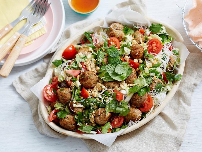 **[Asian-style pork meatball salad](https://www.womensweeklyfood.com.au/recipes/asian-style-pork-meatball-salad-2652|target="_blank")**

With Thai-spiced meatballs, vermicelli noodles and a sprinkle of crunchy, chopped peanuts, this tasty salad is anything but boring. For added kick, slice up a chilli and toss through the salad - yum!