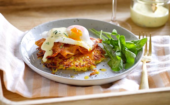 Parsnip and potato rosti with rosemary hollandaise