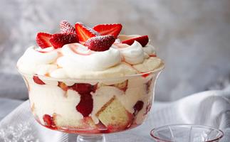 Cheat's strawberry and cream trifle with custard