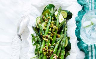 Courgette and asparagus salad with lemon pistachio dressing