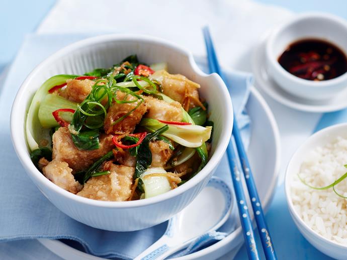 **[Ginger fish stir-fry](https://www.womensweeklyfood.com.au/recipes/ginger-fish-stir-fry-2894|target="_blank")**

This fragrant fish stir-fry with wilted leafy greens and fluffy rice is perfect for quick midweek dinners.