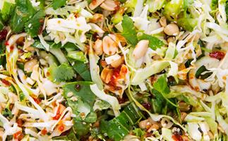 Crunchy Asian cabbage and peanut slaw with ponzu dressing