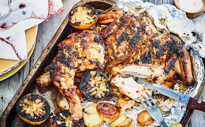 Spicy Portuguese-style barbecued chicken with lemon potatoes