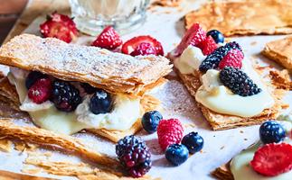 Little berry and pastry cream custard sandwiches