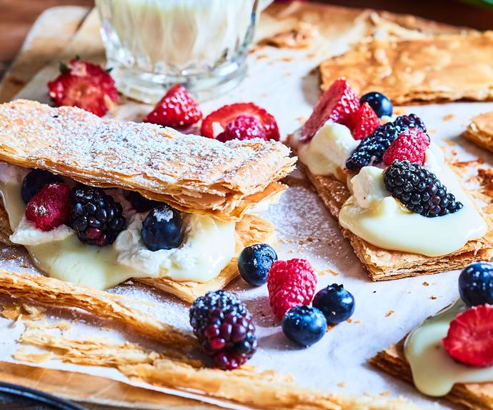 Little berry and pastry cream custard sandwiches