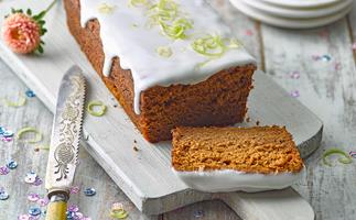 Carrot, ginger and golden syrup loaf with lime glaze