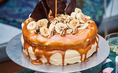 Banoffee party cake with salted caramel and chocolate