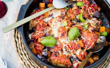 Herby Italian chicken and pumpkin bake with mozzarella