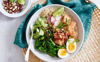 Salmon, miso and ginger poke bowl with quick pickle
