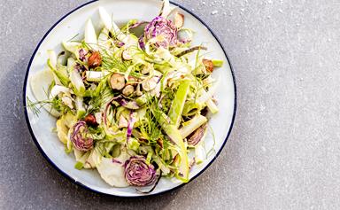 Brussels sprout slaw with apple, fennel and hazelnuts
