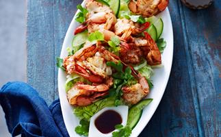 Five-spice prawn cutlets with lemon soy dressing