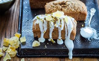 Feijoa, ginger and nut mini loaves with lemony icing