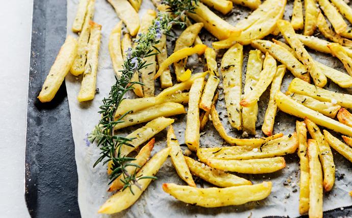 Homemade oven baked chips with rosemary seasoning