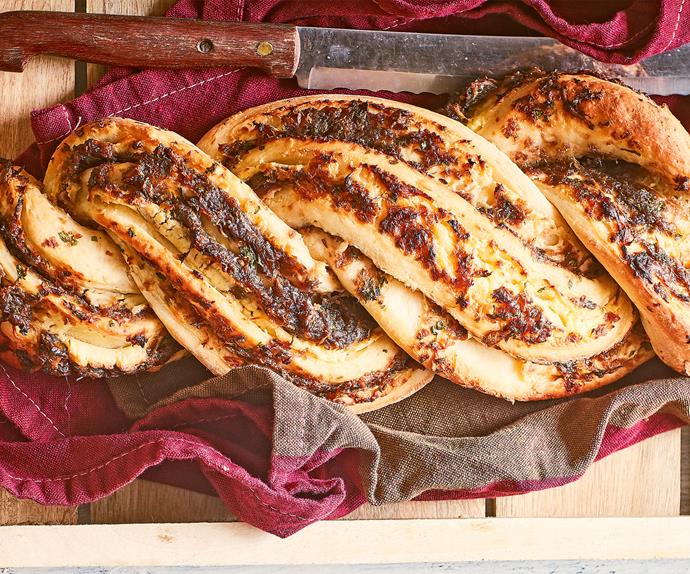 Confit onion and cheese bread twist