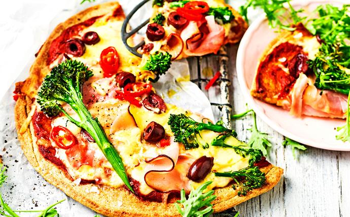 Ham and broccolini quinoa pizza