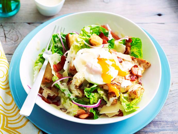 **[Warm chicken caesar salad](https://www.womensweeklyfood.com.au/recipes/warm-chicken-caesar-salad-20048|target="_blank")**

This classic salad pairs grilled chicken, salty bacon and a runny poached egg with a creamy Caesar sauce to create this iconic cafe-style dish. Serve warm for ultimate flavour impact.