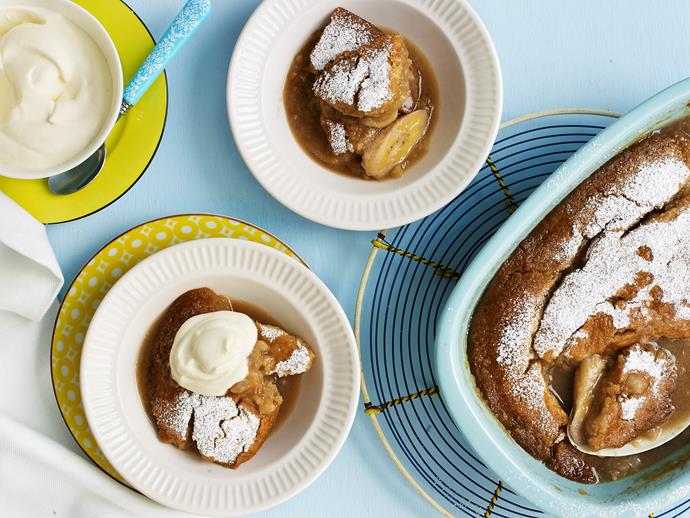 **[Banana butterscotch self-saucing pudding](https://www.womensweeklyfood.com.au/recipes/banana-butterscotch-self-saucing-pudding-11726|target="_blank")**

Nutty butterscotch and creamy bananas are a match made in heaven. Put them together in a pudding and you've got yourself culinary divinity.