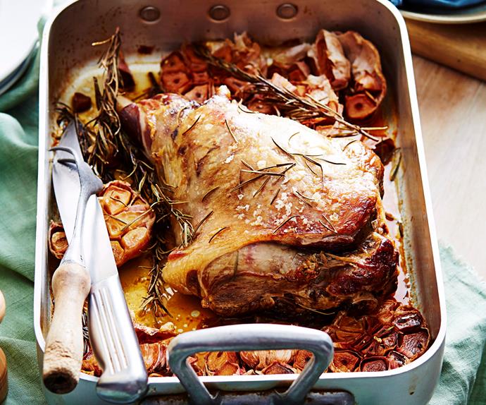 Slow-roast lamb with lemon, garlic and rosemary
