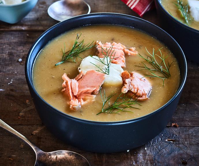 Fennel soup with salmon
