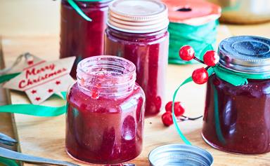 Festive plum and strawberry jam