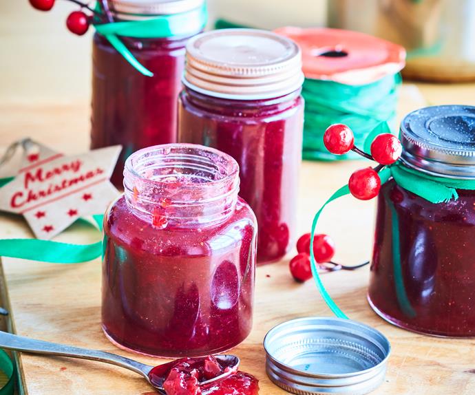 Festive plum and strawberry jam