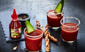 Dirty Bloody Mary with sriracha cheese dippers