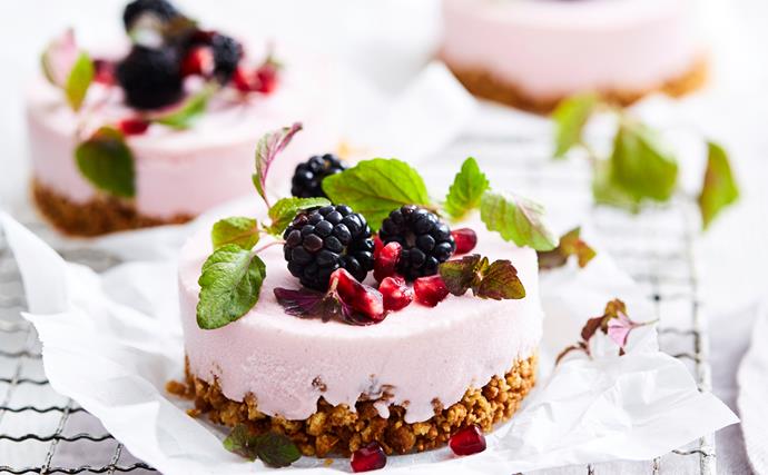 Pomegranate and frozen yoghurt cheesecakes