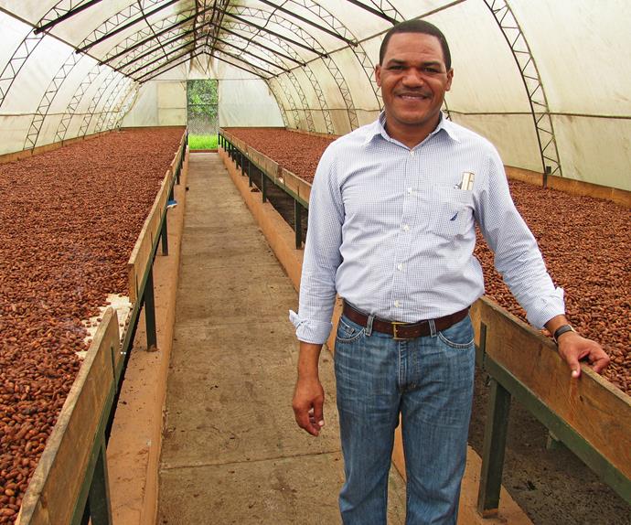 Made with love Abel Fernandez, Conacado's export manager, in the drying station where cacao beans are fermented and dried for export.