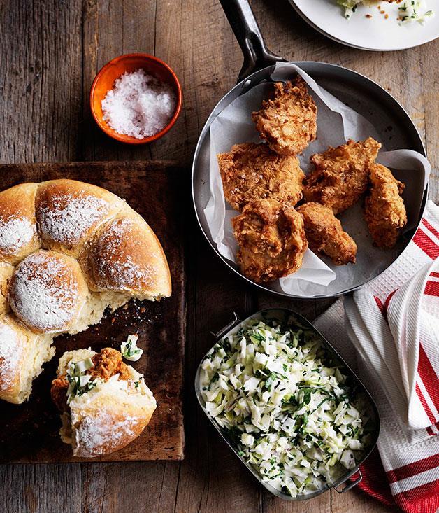 [**Fried chicken and coleslaw rolls**](https://www.gourmettraveller.com.au/recipes/browse-all/fried-chicken-and-coleslaw-rolls-11512|target="_blank")