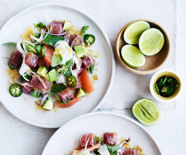**[Mexican-style tuna salad with grapefruit, avocado and fennel](https://www.gourmettraveller.com.au/recipes/fast-recipes/mexican-style-tuna-salad-with-grapefruit-avocado-and-fennel-15595|target="_blank")**