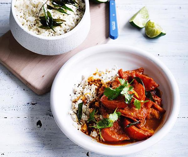 **[Summer tomato curry with cauliflower rice](https://www.gourmettraveller.com.au/recipes/fast-recipes/summer-tomato-curry-with-cauliflower-rice-13786|target="_blank")**

Whether you pair it with basmati or fluffy cauliflower rice, this tomato curry cooked in coconut oil makes for a delicious midweek meal.