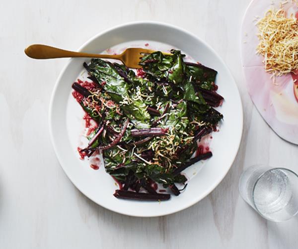 **[Stir-fried beetroot leaves with coconut and spices](https://www.gourmettraveller.com.au/recipes/healthy-recipes/stir-fried-beetroot-leaves-with-coconut-and-spices-16093|target="_blank")**
