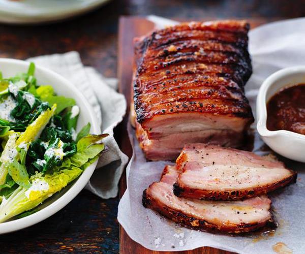 **[Roasted pork belly with tomato and cucumber relish](https://www.gourmettraveller.com.au/recipes/browse-all/roasted-pork-belly-with-tomato-and-cucumber-relish-12864|target="_blank")**<br>
Roast until the meat is juicy, the skin crisp and you can't resist the cooking aromas any longer.