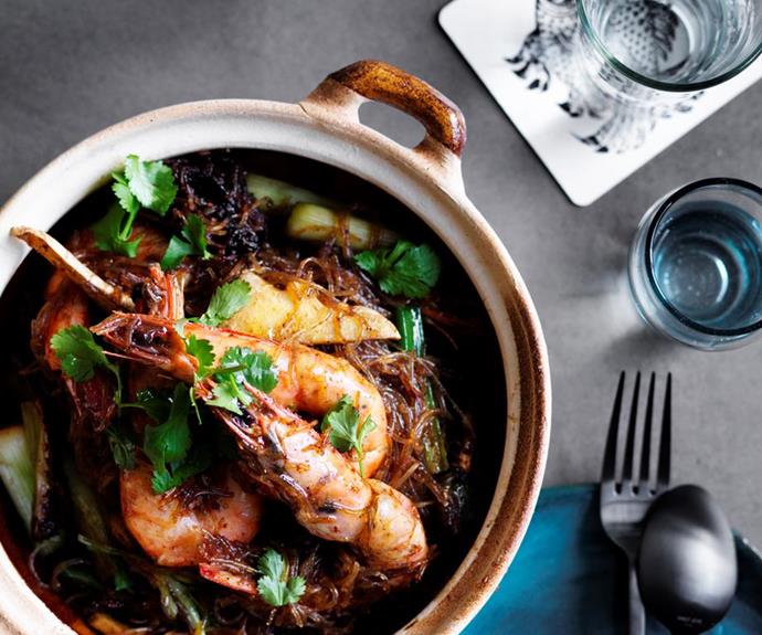 **[David Thompson's prawns baked with vermicelli](https://www.gourmettraveller.com.au/recipes/chefs-recipes/david-thompsons-prawns-baked-with-vermicelli-8490|target="_blank")**