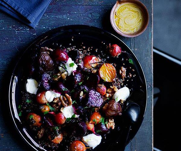 [Roasted beets and onions with yoghurt, quinoa and walnuts](https://www.gourmettraveller.com.au/recipes/browse-all/roasted-beets-and-onions-with-yoghurt-quinoa-and-walnuts-12241|target="_blank")