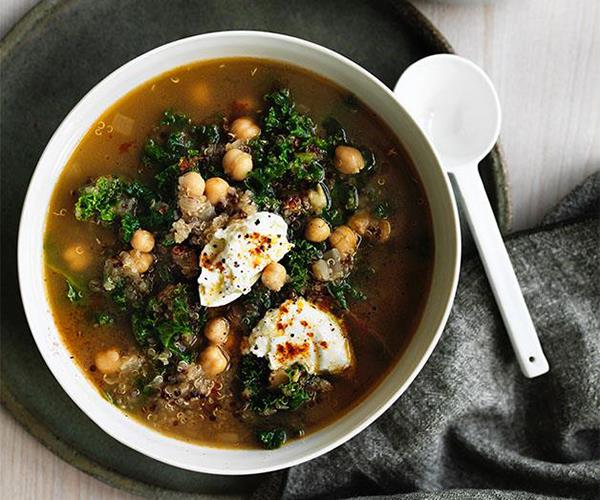 [Chickpea, quinoa and kale soup with labne](https://www.gourmettraveller.com.au/recipes/browse-all/chickpea-quinoa-and-kale-soup-with-labne-12814|target="_blank")
