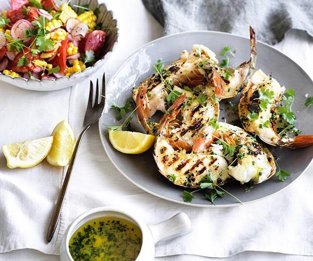 [**Barbecued lobster tails with lemon drawn butter and corn-radish salad**](https://www.gourmettraveller.com.au/recipes/browse-all/barbecued-lobster-tails-with-lemon-drawn-butter-and-corn-radish-salad-12955|target="_blank")