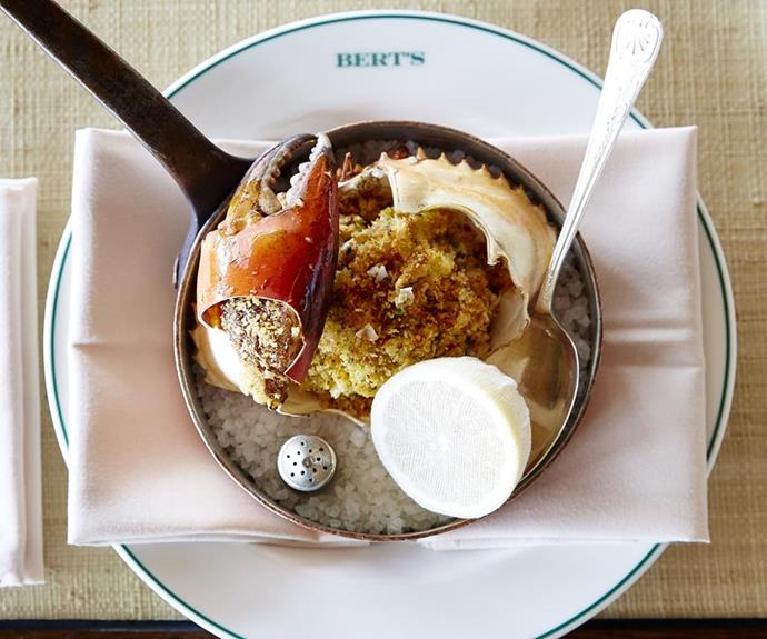 Hand-picked mud crab roasted Basque style at Bert's