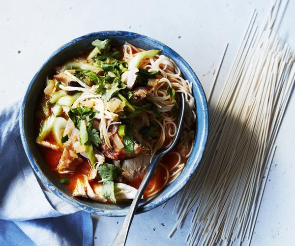 **[Spicy roast chicken noodle soup](https://www.gourmettraveller.com.au/recipes/fast-recipes/spicy-roast-chicken-noodle-soup-16566|target="_blank")**