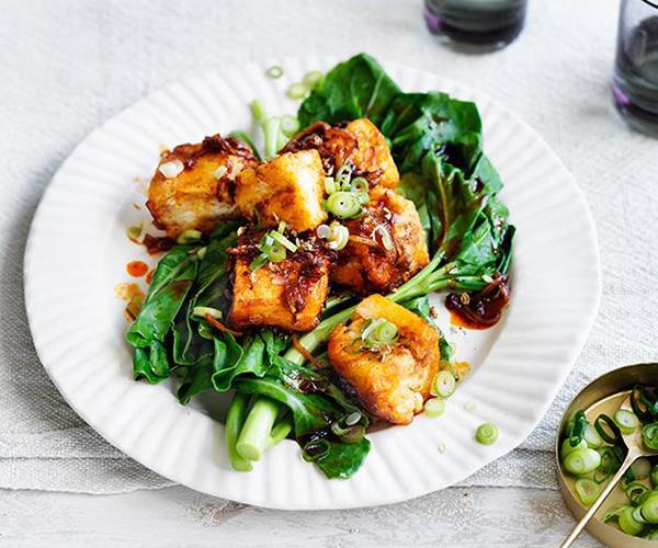 **[Tofu with chilli jam and spring onions](https://www.gourmettraveller.com.au/recipes/fast-recipes/tofu-with-chilli-jam-and-spring-onions-13807|target="_blank")**