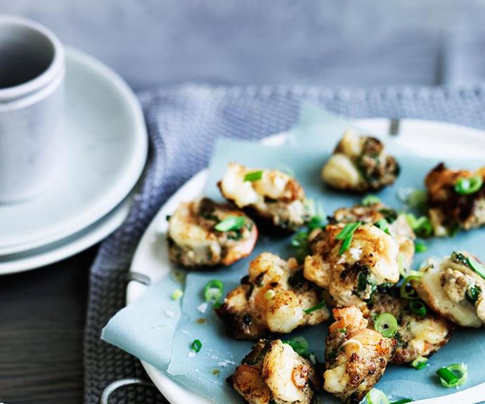 **[Pork, prawn and tofu fritters with salted chilli sauce](https://www.gourmettraveller.com.au/recipes/browse-all/pork-prawn-and-tofu-fritters-with-salted-chilli-sauce-12589|target="_blank")**