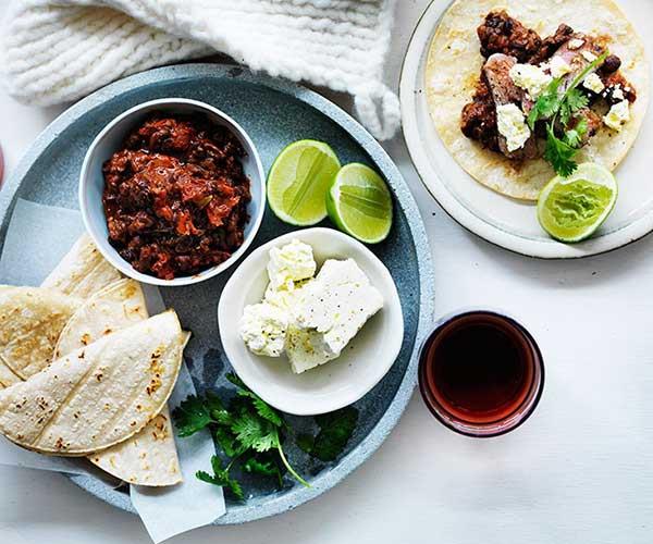 **[Soft tacos with black bean mole and flank steak](https://www.gourmettraveller.com.au/recipes/fast-recipes/soft-tacos-with-black-bean-mole-and-flank-steak-13581|target="_blank")**
