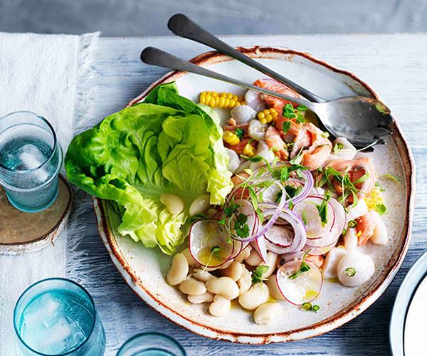 **[Scallop and ocean trout ceviche with butter bean salad](https://www.gourmettraveller.com.au/recipes/browse-all/scallop-and-ocean-trout-ceviche-with-butter-bean-salad-11135|target="_blank")**