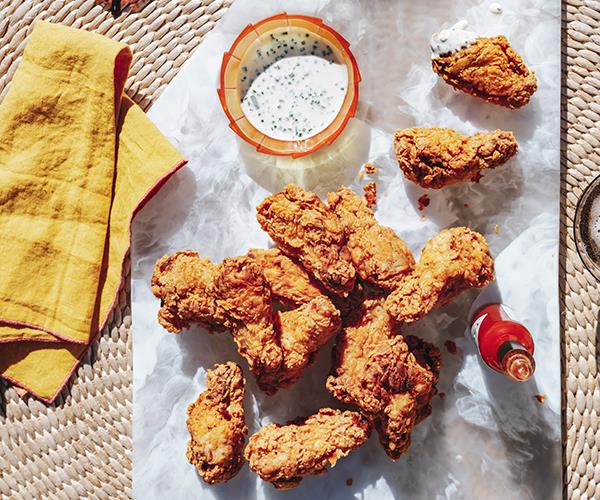**[Fried chicken wings with blue-cheese sauce](https://www.gourmettraveller.com.au/recipes/fast-recipes/fried-chicken-recipe-blue-cheese-sauce-16881|target="_blank")**