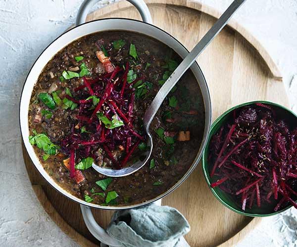 **[Lentil and speck soup with beetroot slaw](https://www.gourmettraveller.com.au/recipes/browse-all/lentil-and-speck-soup-with-beetroot-slaw-12812|target="_blank")**