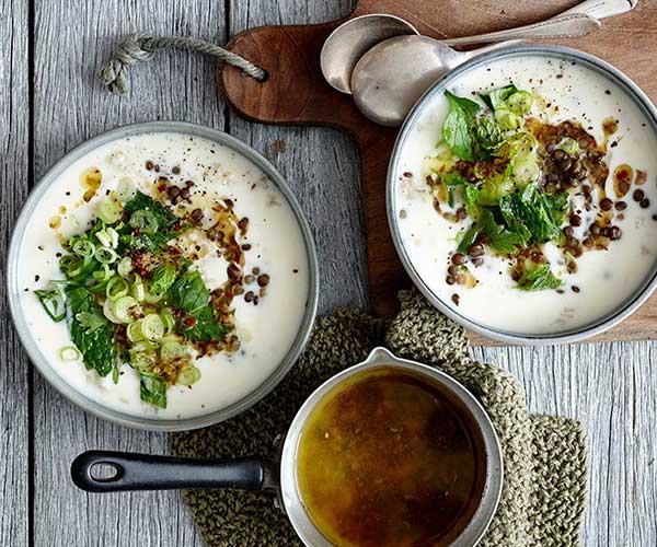 [**Lemon-yoghurt soup with lentils, brown rice and herbs**](https://www.gourmettraveller.com.au/recipes/fast-recipes/lemon-yoghurt-soup-with-lentils-brown-rice-and-herbs-13461|target="_blank")
